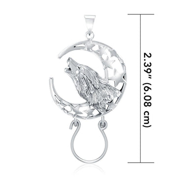 Baying Wolf and Moon Silver Charm Holder Pendant TPD5083 - Jewelry